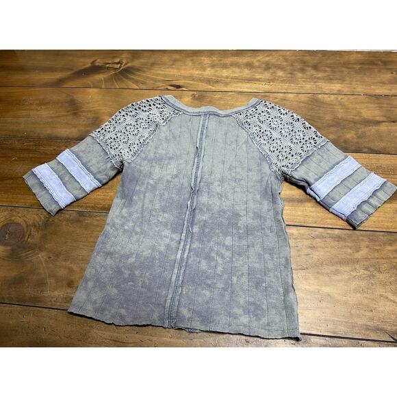 Free People Sun Glow Top Quarter Zip Lace Shoulder Relaxed Top Retro XS - Picture 9 of 10